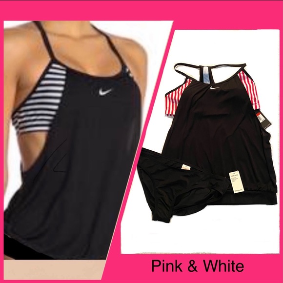 Nike Other - Last 1-NIKE Tankini Swimsuit Pink & White 🌺
